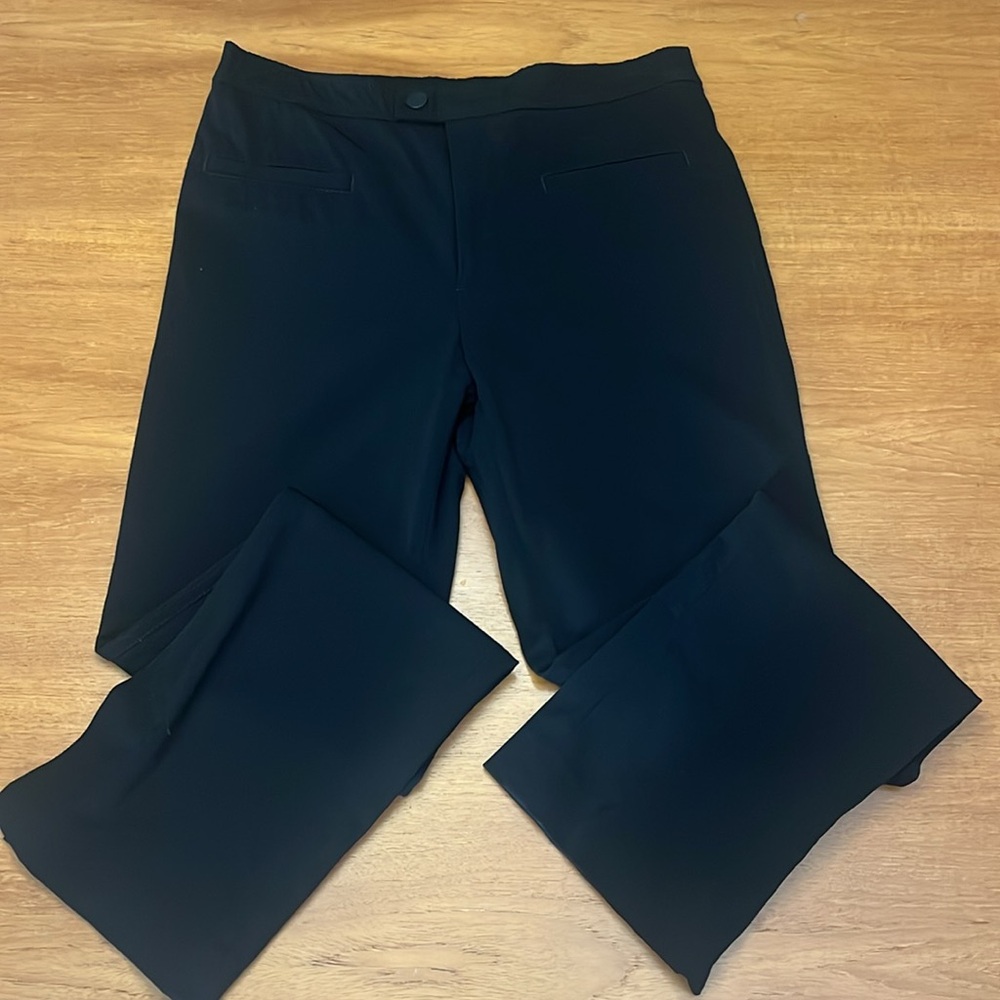 Zara Straight Leg, High Waist Flat Front Black Pants, Side Seam Slit, Sz S